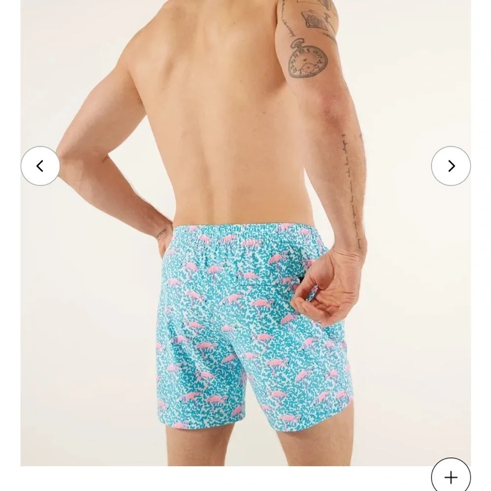 Chubbies The Domingos are for Flamingos pink turquoise trunks XS swim